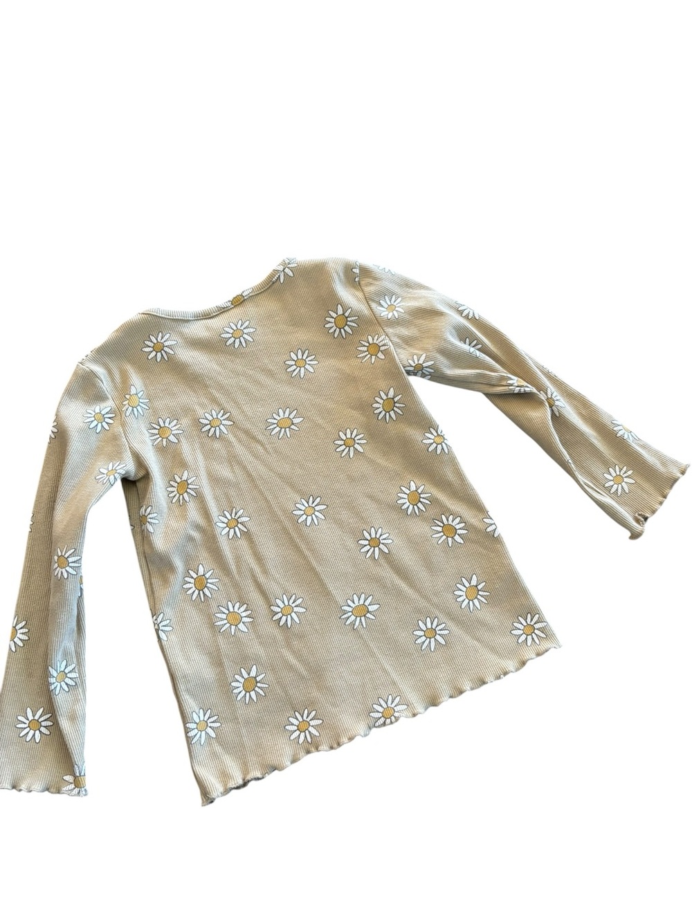 Zara 4-5 Beige Daisy Print Long-Sleeve Lettuce Trim Tee